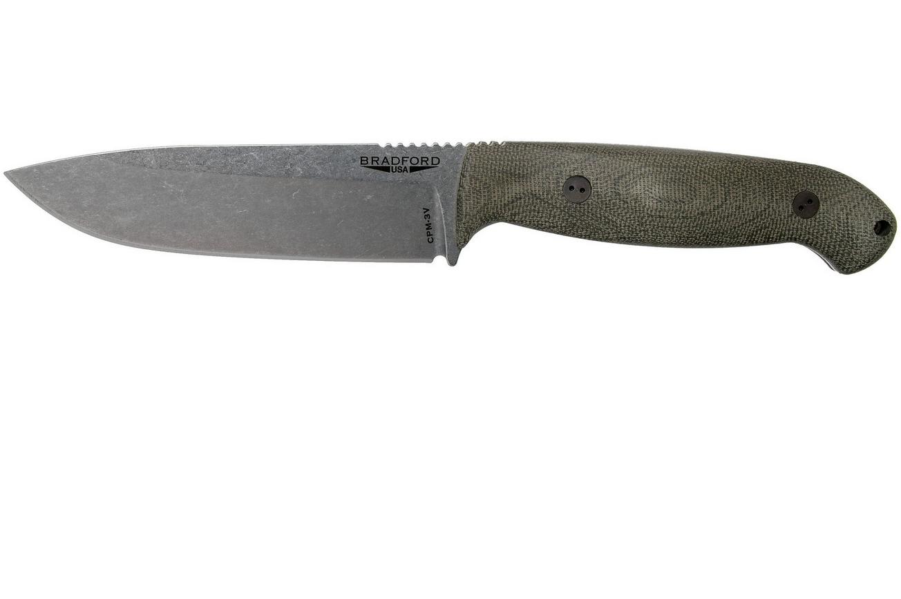 Bradford Guardian 5.5S, 3D OD Green Micarta Guardian 5.5 CPM 3V, Sabre Stonewashed 5.5S-102