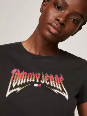 Camiseta Slim Fit com Logo de Rock