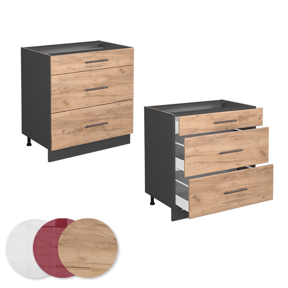 Vicco Schubladenunterschrank Küchenschrank Küchenmöbel Fame-Line Anthrazit Eiche Goldkraft 80 cm modern Küche Einbauküche Drehtür Blende Schublade Küchenunterschrank Küchenzeile