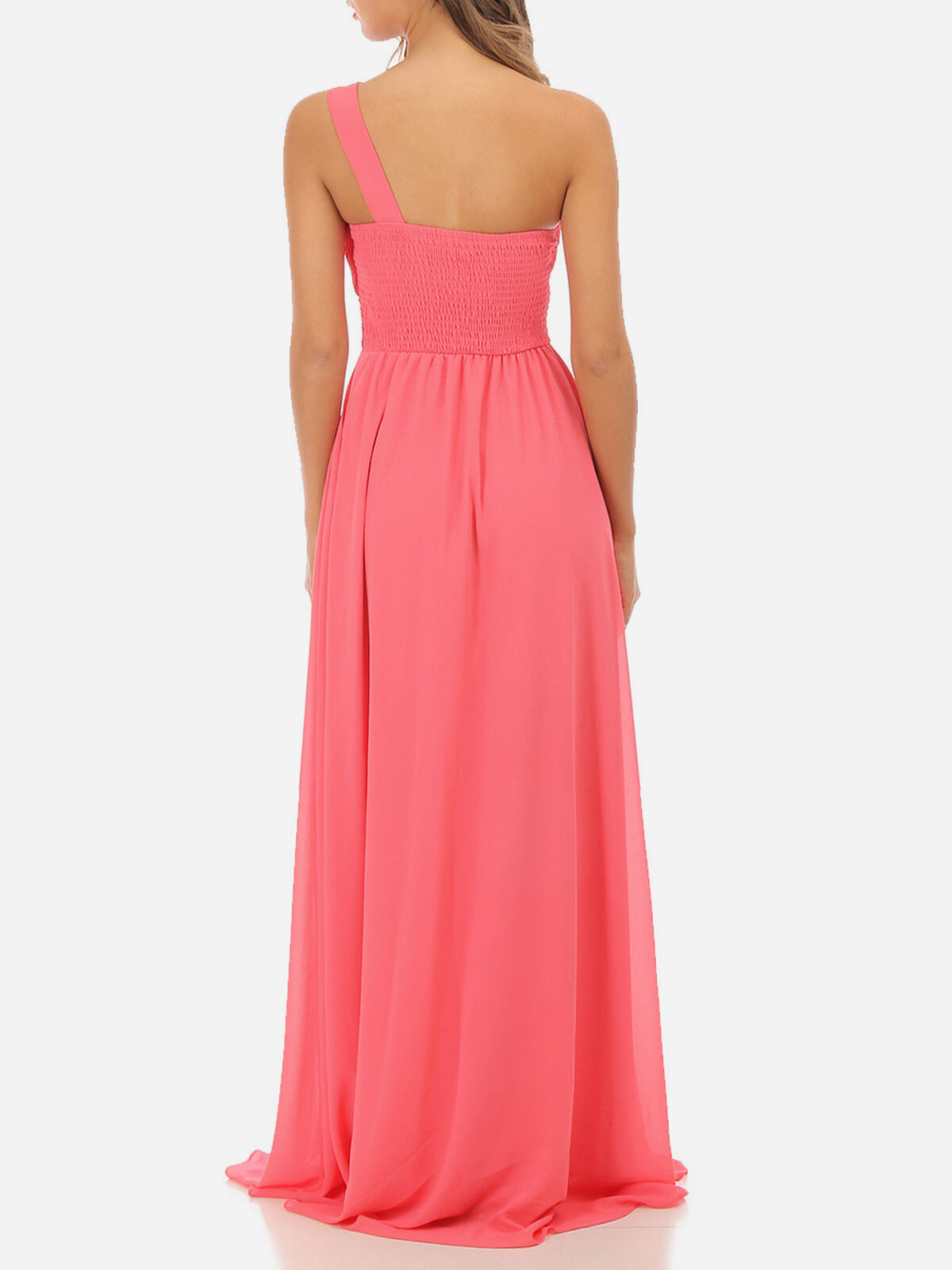 Robe longue drapée one shoulder- Corail