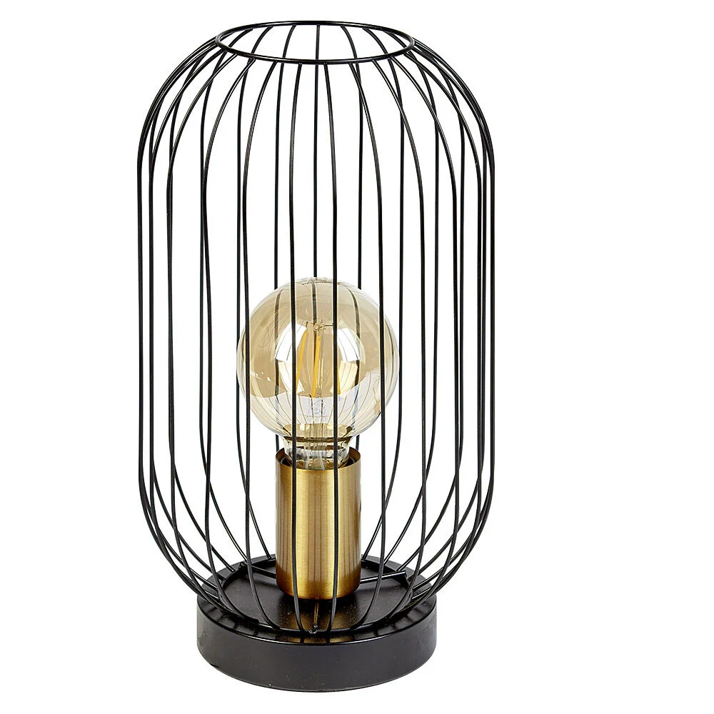 Lampe de chevet avec abat jour filaire en métal noir et douille dorée