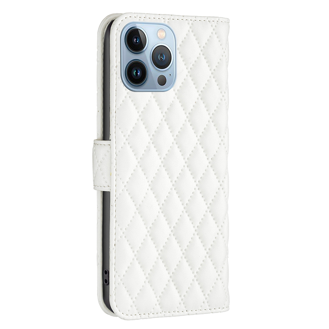 iPhone 13 Pro Leder Tasche Flip Cover Steppmuster - Weiss