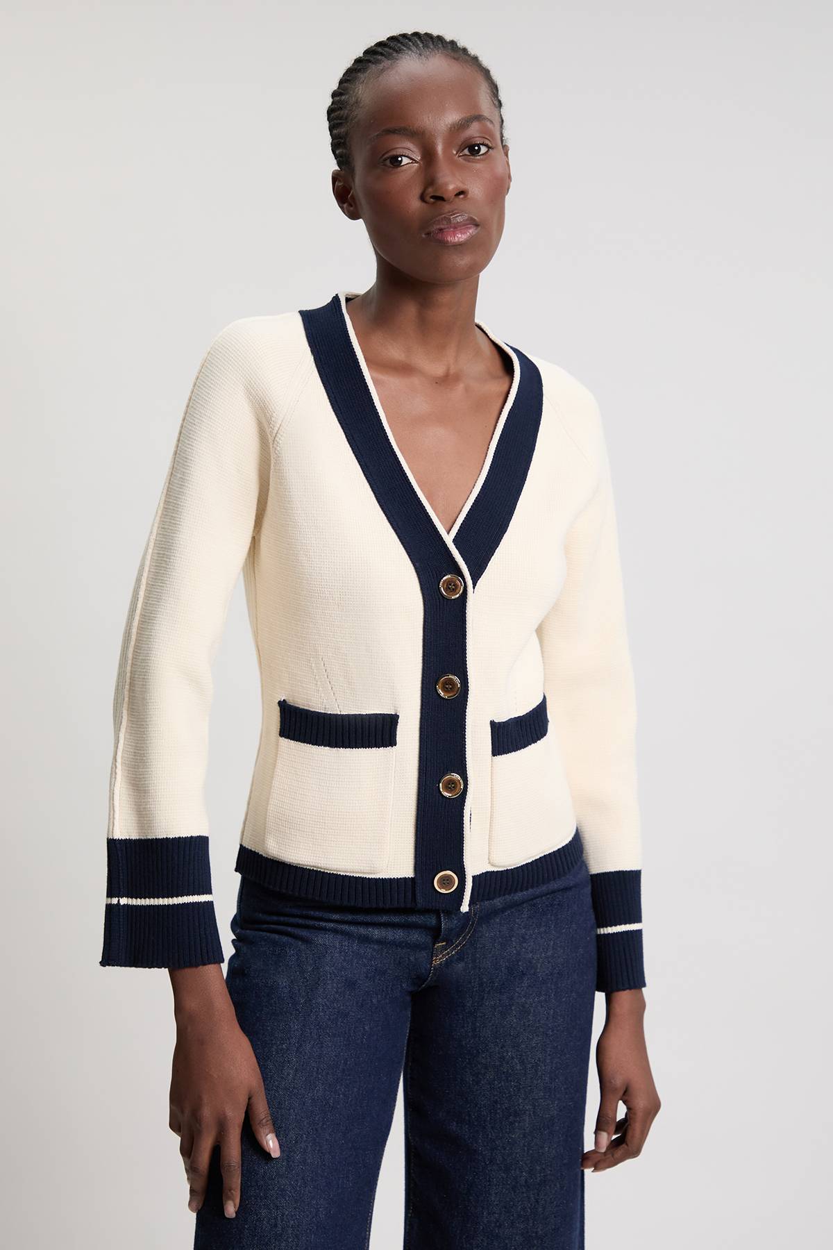 KarenMillen Cardigan En Coton Tricoté À Bords Contrastés