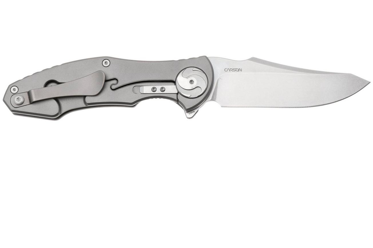 Real Steel Exorcist 9412CF, Stonewashed CPM S35VN, Sandblasted Titanium, Shred Carbon Fiber Inlay zakmes, Carson Huang design