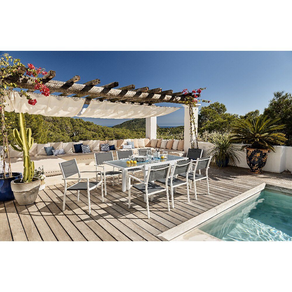Table de jardin extensible Oslow 4 à 8 personnes blanc gris