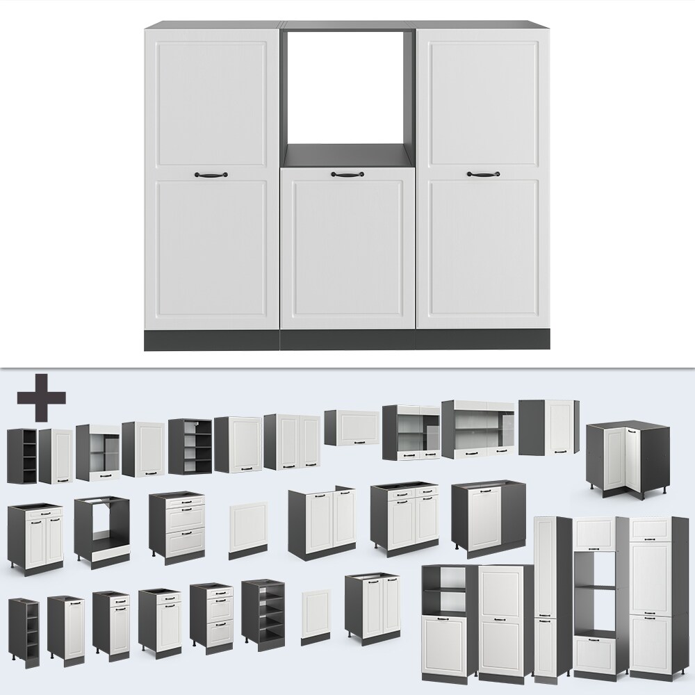 Vicco Küchenzeile Küchenblock Einbauküche R-Line Landhaus Anthrazit Weiß Backofen