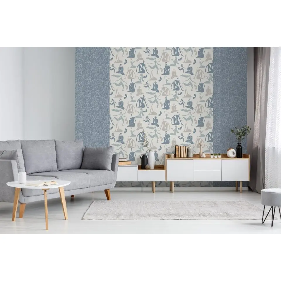 Dutch Wallcoverings - Arty Faces blauw/wit - 0,53x10,05m