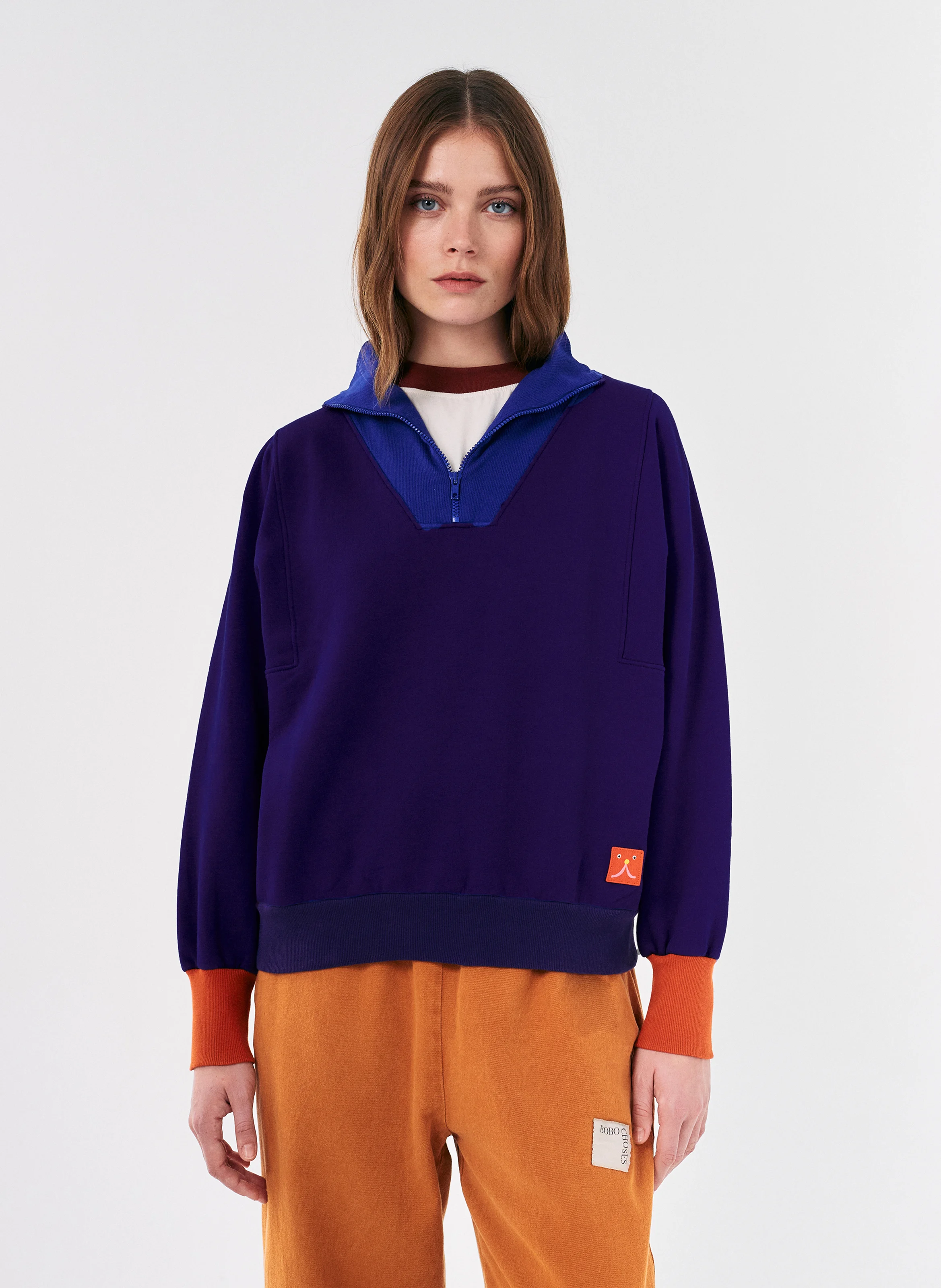 Pull ample col montant en coton mélangé | Multicolore