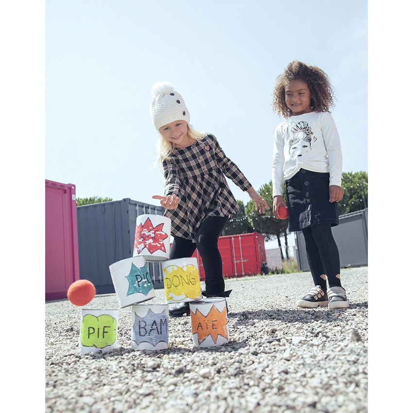 Tunique manches longues à carreaux pour enfant fille - Noir