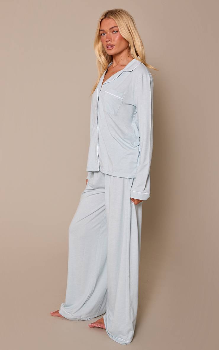 Bleu Layette Ensemble Pyjama Haut Manches Longues Et Pantalon En Jersey Doux Avec Passepoil