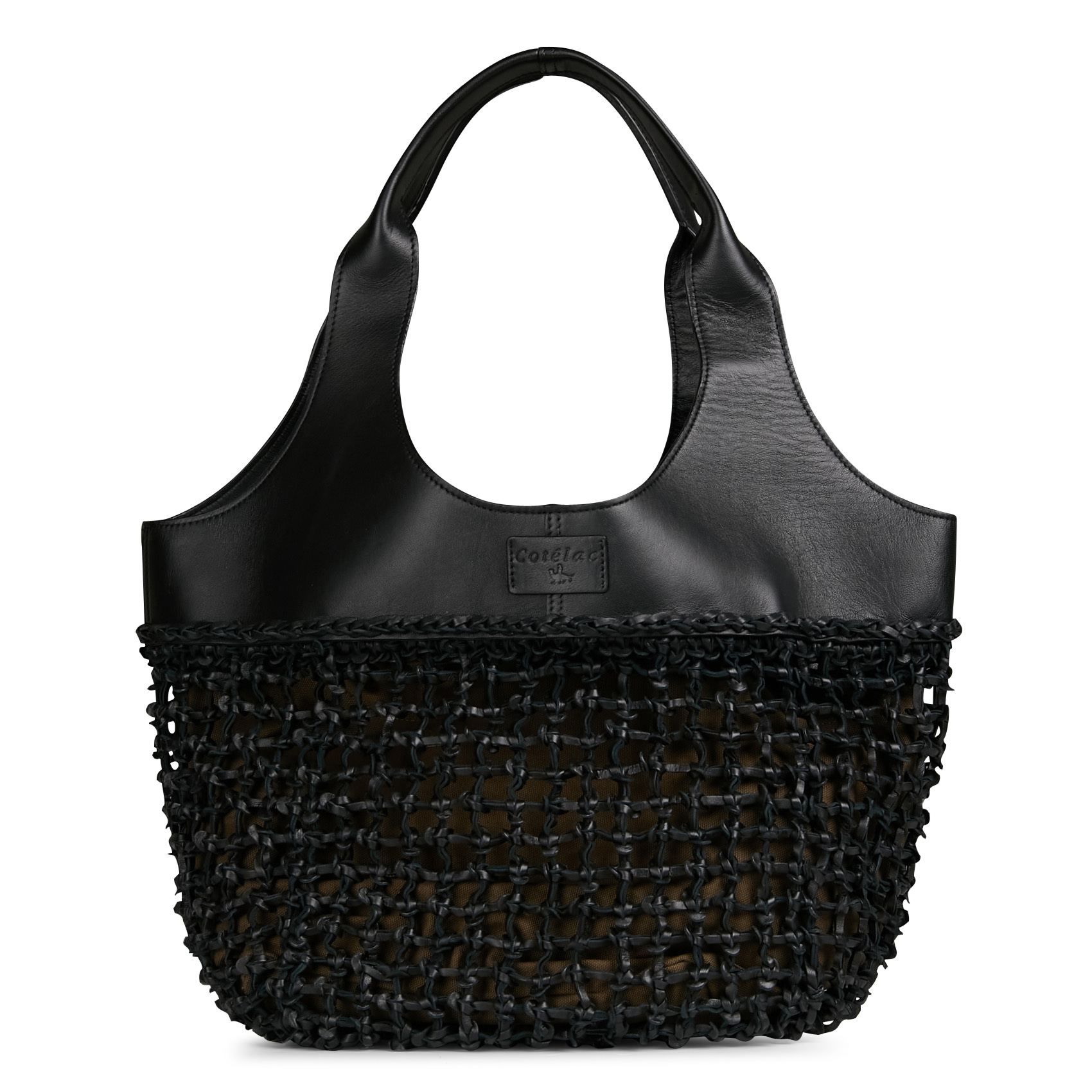 Sac cabas maxi en cuir tressé effet filet | Noir