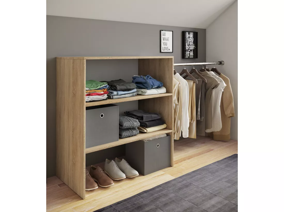 VCM Bois Armoire ouverte dressing penderie pentes de toit étagère Dacho ll (Chêne Sonoma)