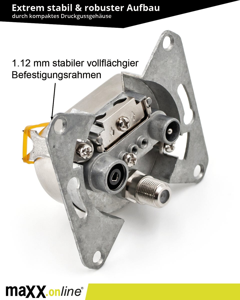 3-gats SAT-aansluiting 0,5–2400 MHz, Unicable-compatibel, eindaansluiting, antenneaansluiting, opbouw- en inbouwmontage, DC-doorlaat, klasse A, DVB-C, DVB-S/S2, DVB-T/T2