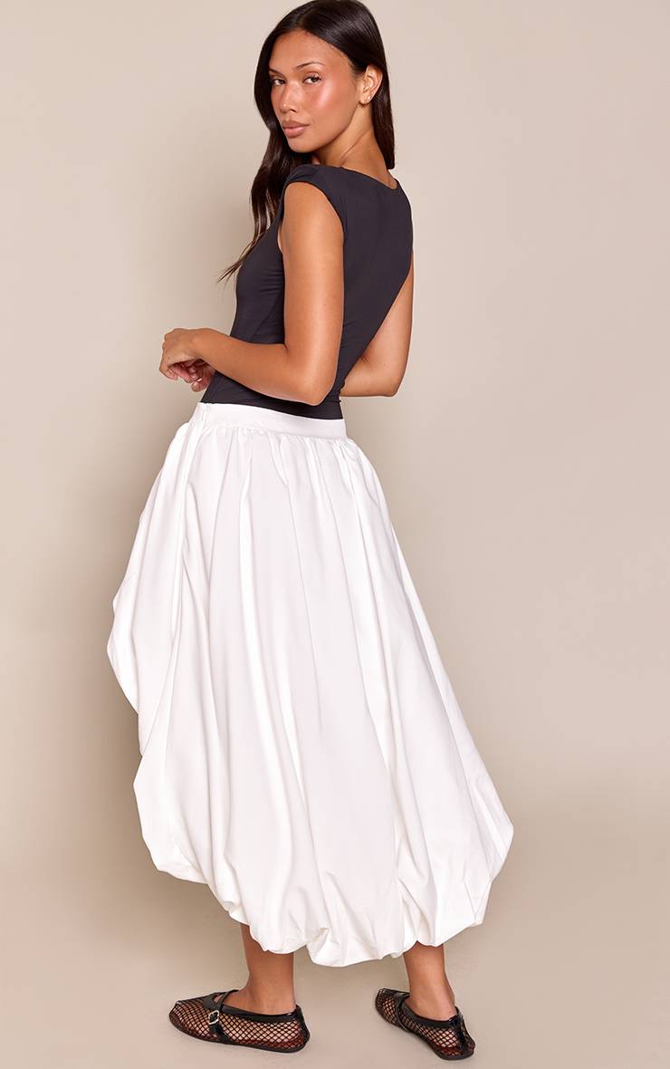 Blanc Jupe Midi Bouffante En Popeline De Coton
