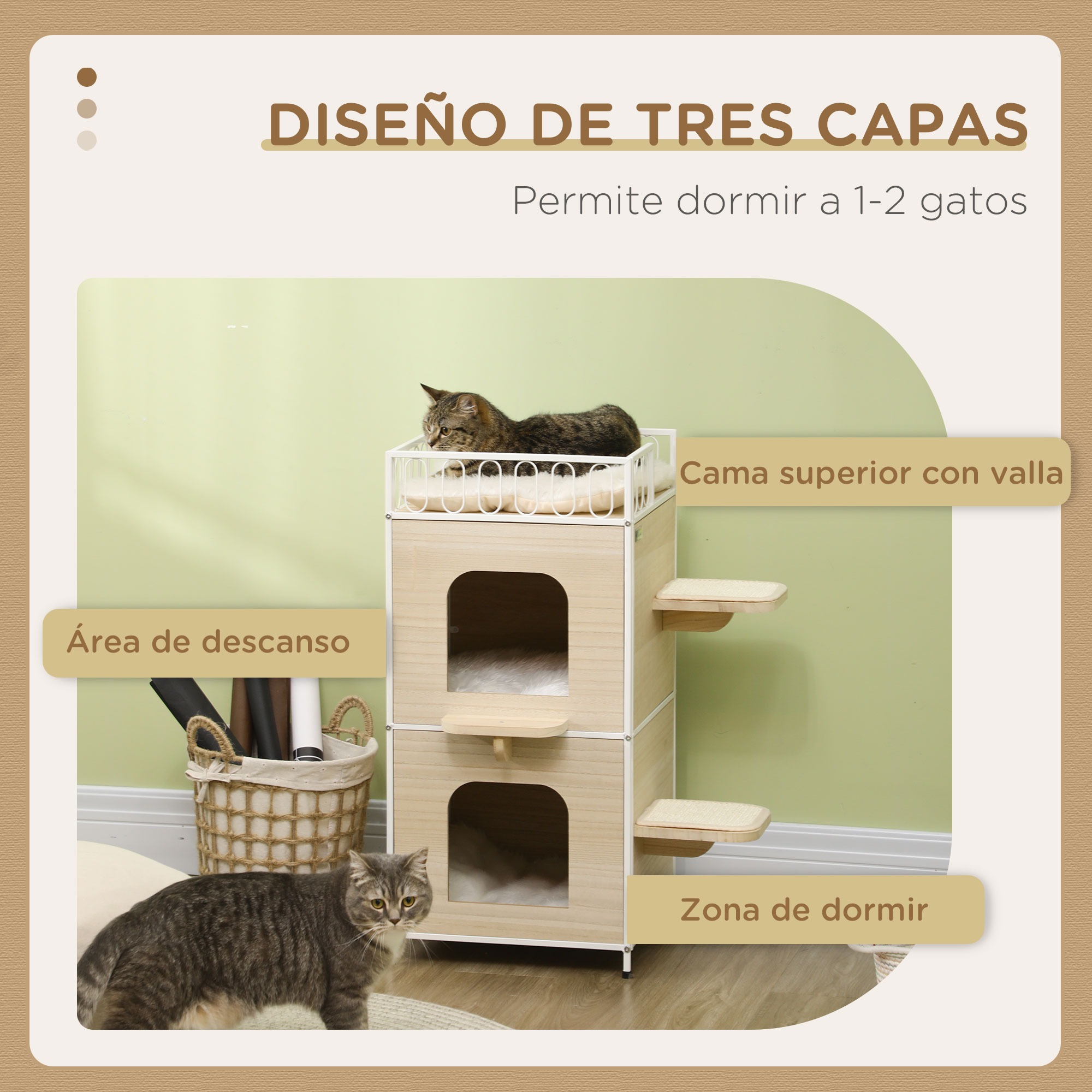 Casinha de madeira natural para gatos PawHut