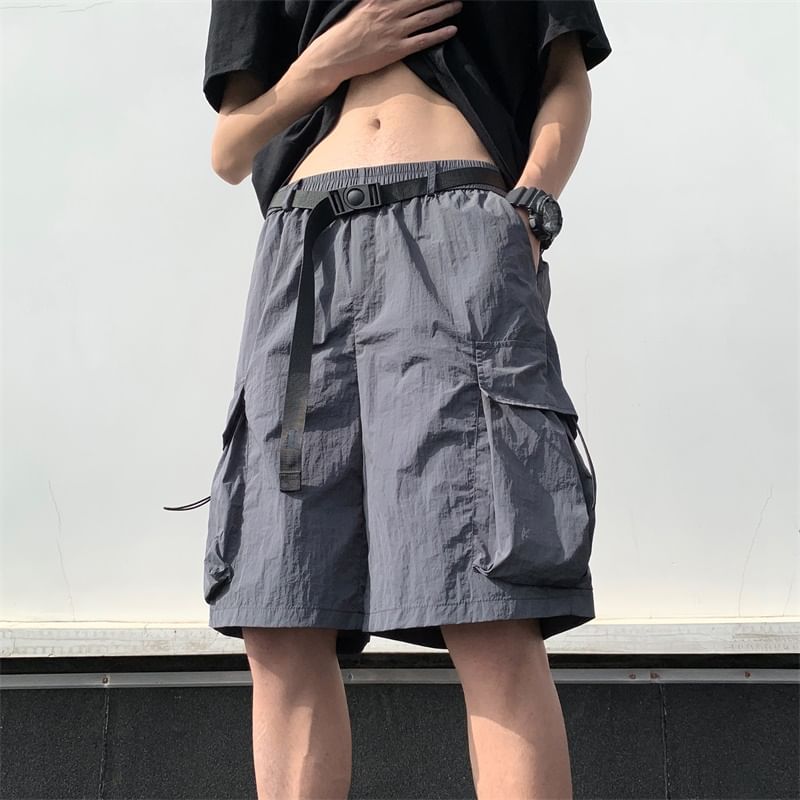 blastealle - Hoge taille, effen, wijde cargo shorts