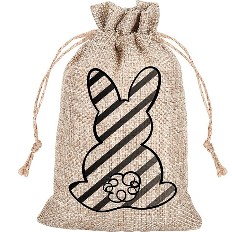 (24er Set) Jute Osternest Beutel Osterhase Candy Gift Bag mit Kordelzug - Braun