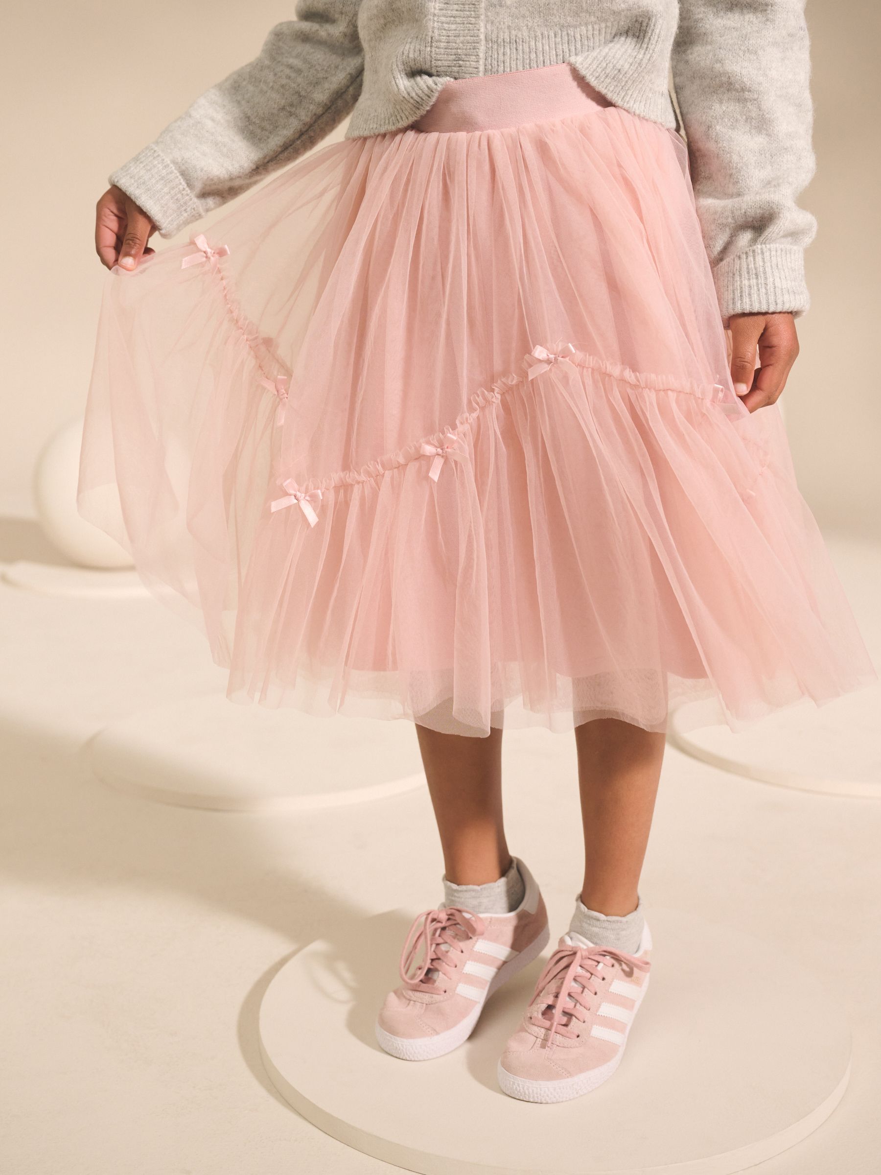 Roze - Mesh rok met strikdetail (3-16jr)