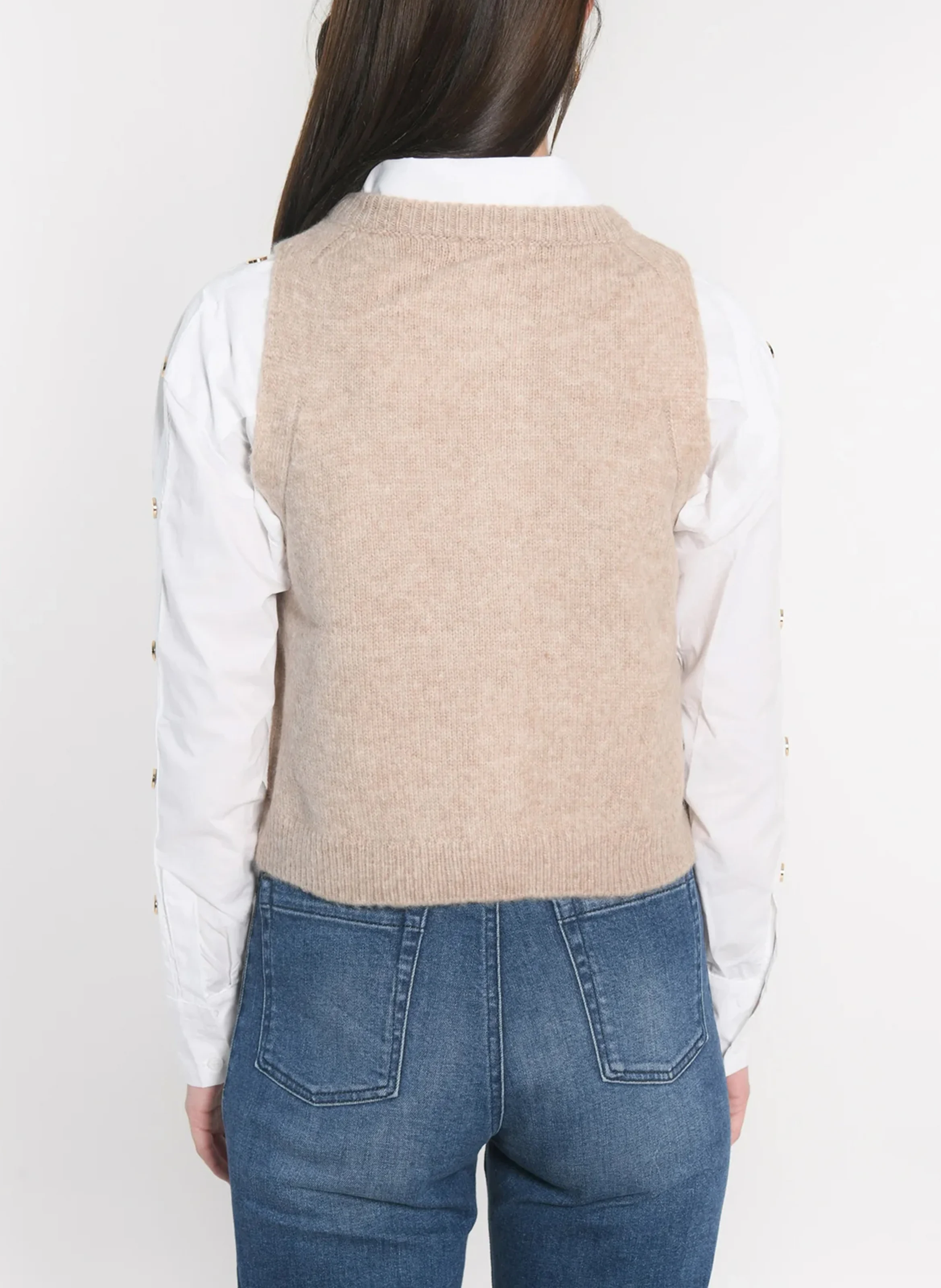 JOANA - Gilet sans manches boutonné | Beige