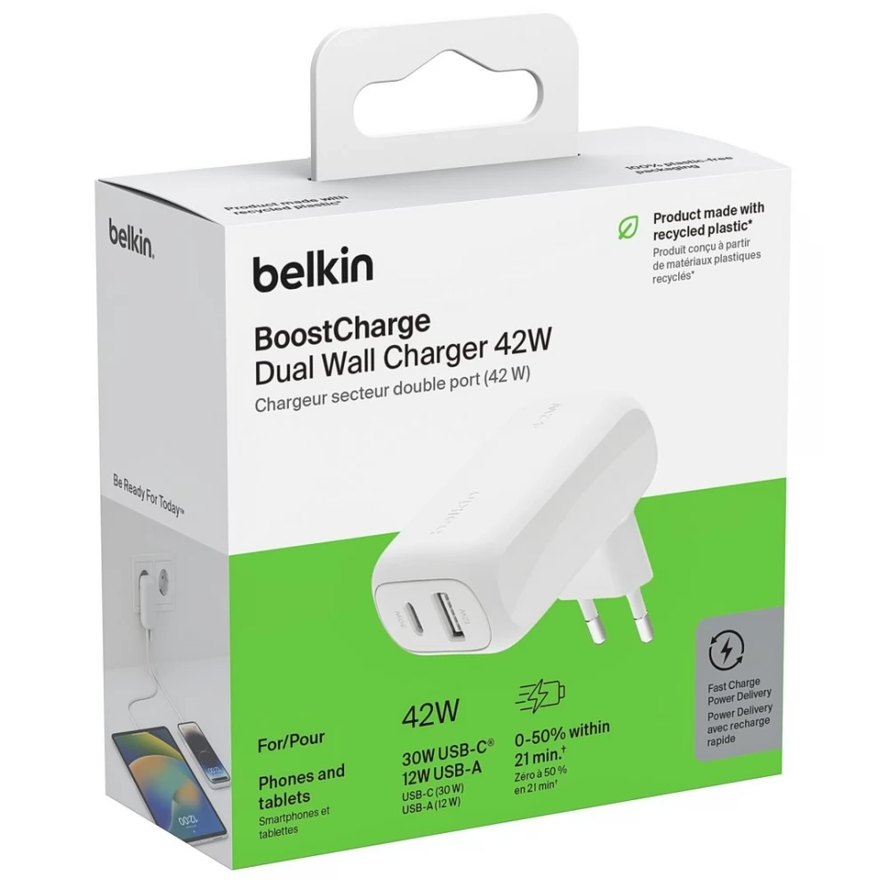 (42W) BoostCharge USB C / USB A Ladegerät Netzteil Power Delivery 3.0 (WCB009VFWH) - Weiss