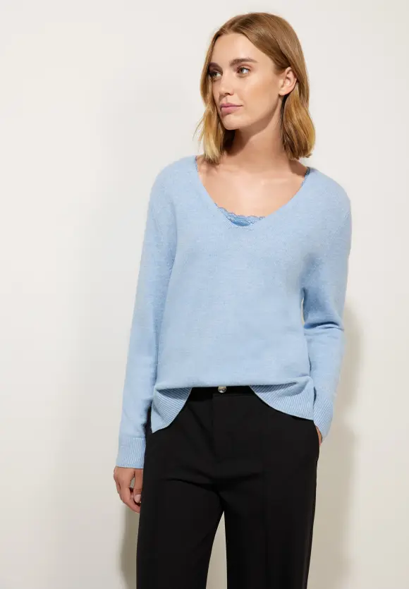 Pullover mit V-Ausschnitt - feather blue melange