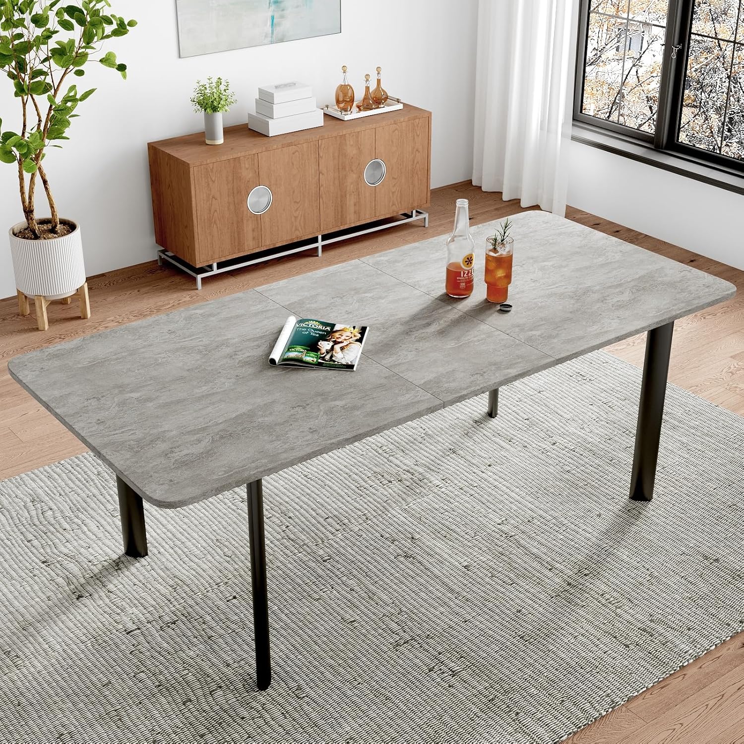 JIEXI Esstisch Mit 4-8 Stühlen Set, Essgruppe Tisch Ausziehbar, Moderner, Stilvoller MDF-Platten Esstisch Für Das Wohnzimmer 160-200cm Grauer Tisch