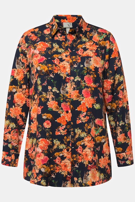 Hemdbluse, Waldmuster, Hemdkragen, Langarm