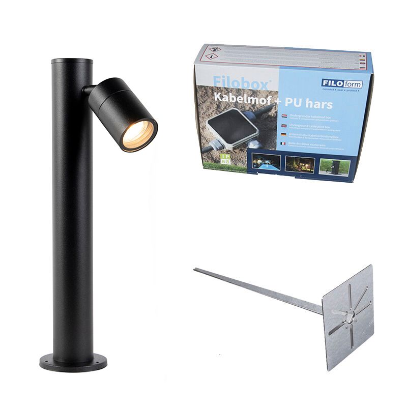 Buitenlamp zwart met grondpin en kabelmof 50cm IP44 - Solo