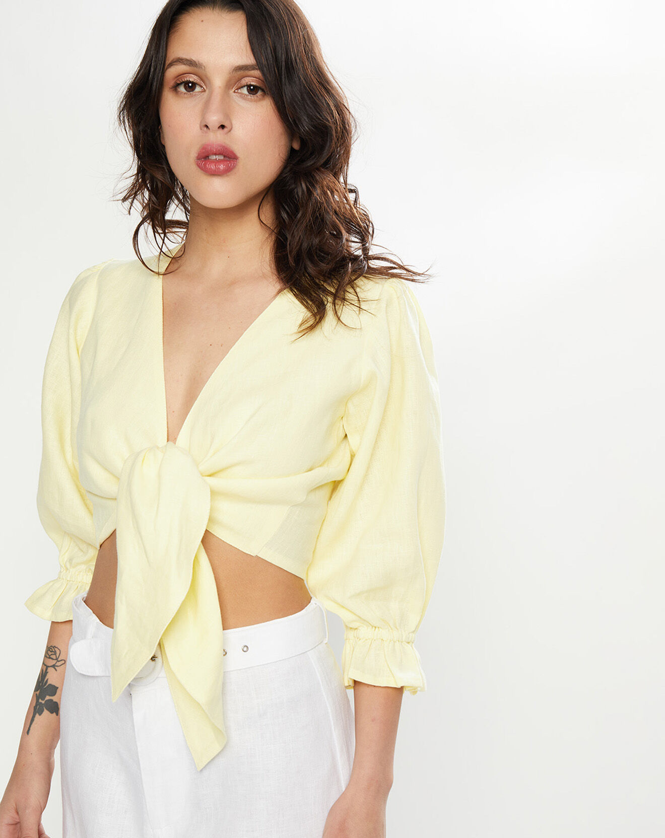 Faithfull the Brand Top 100% Lin Jacinta jaune