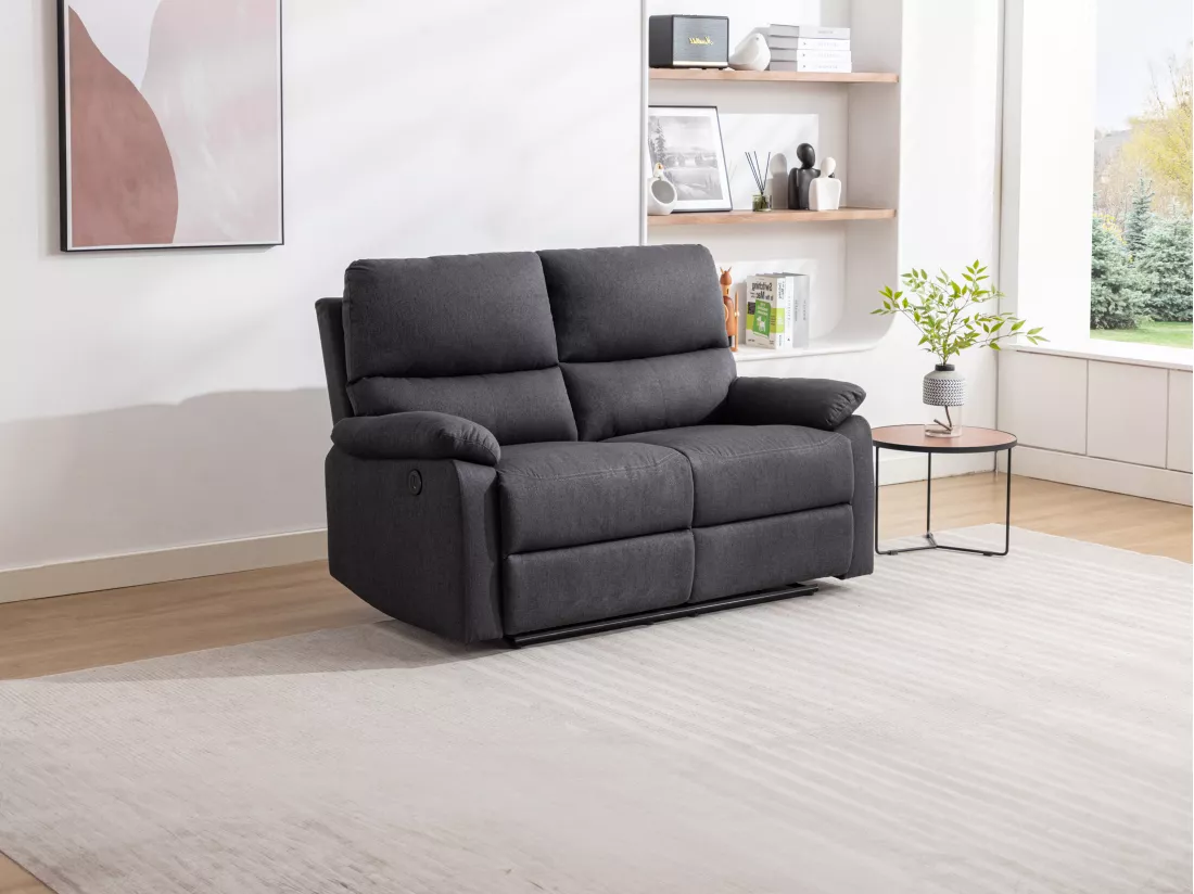 Canapé 2 places relax électrique en tissu gris anthracite LUNANO