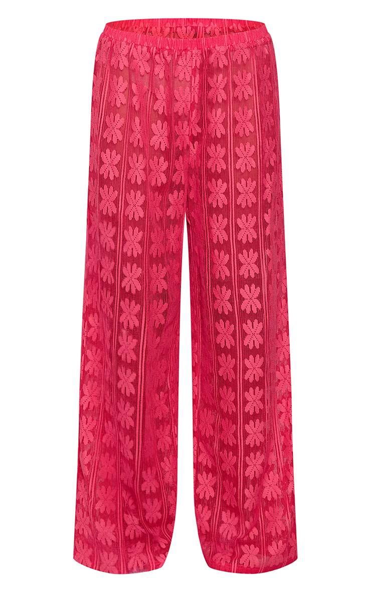 Fuchsia Ensemble Coordonné Pantalon Large À Motif Floral Texturé