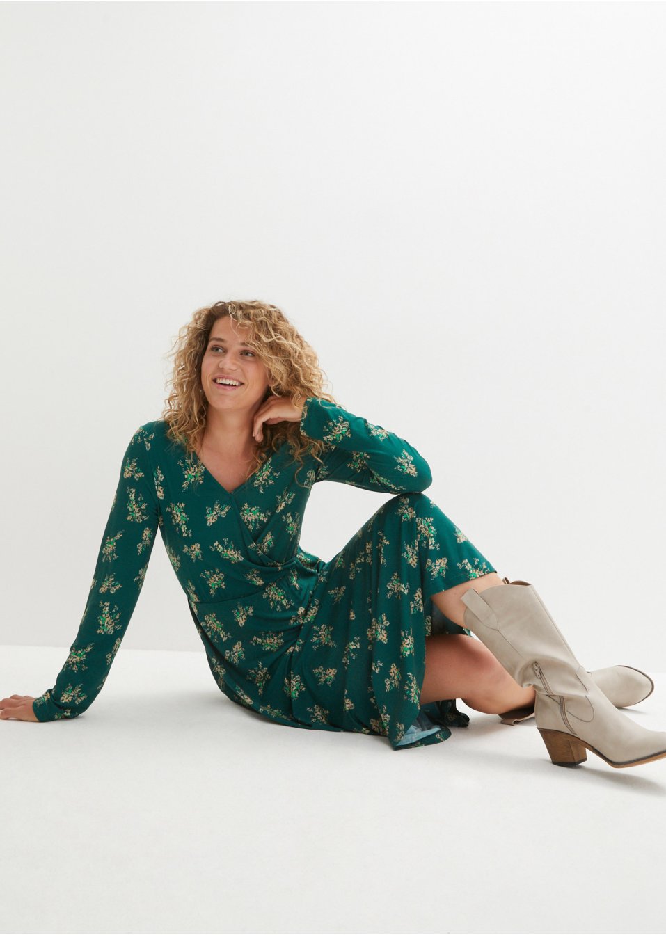 Robe longue imprimée en viscose, manches longues