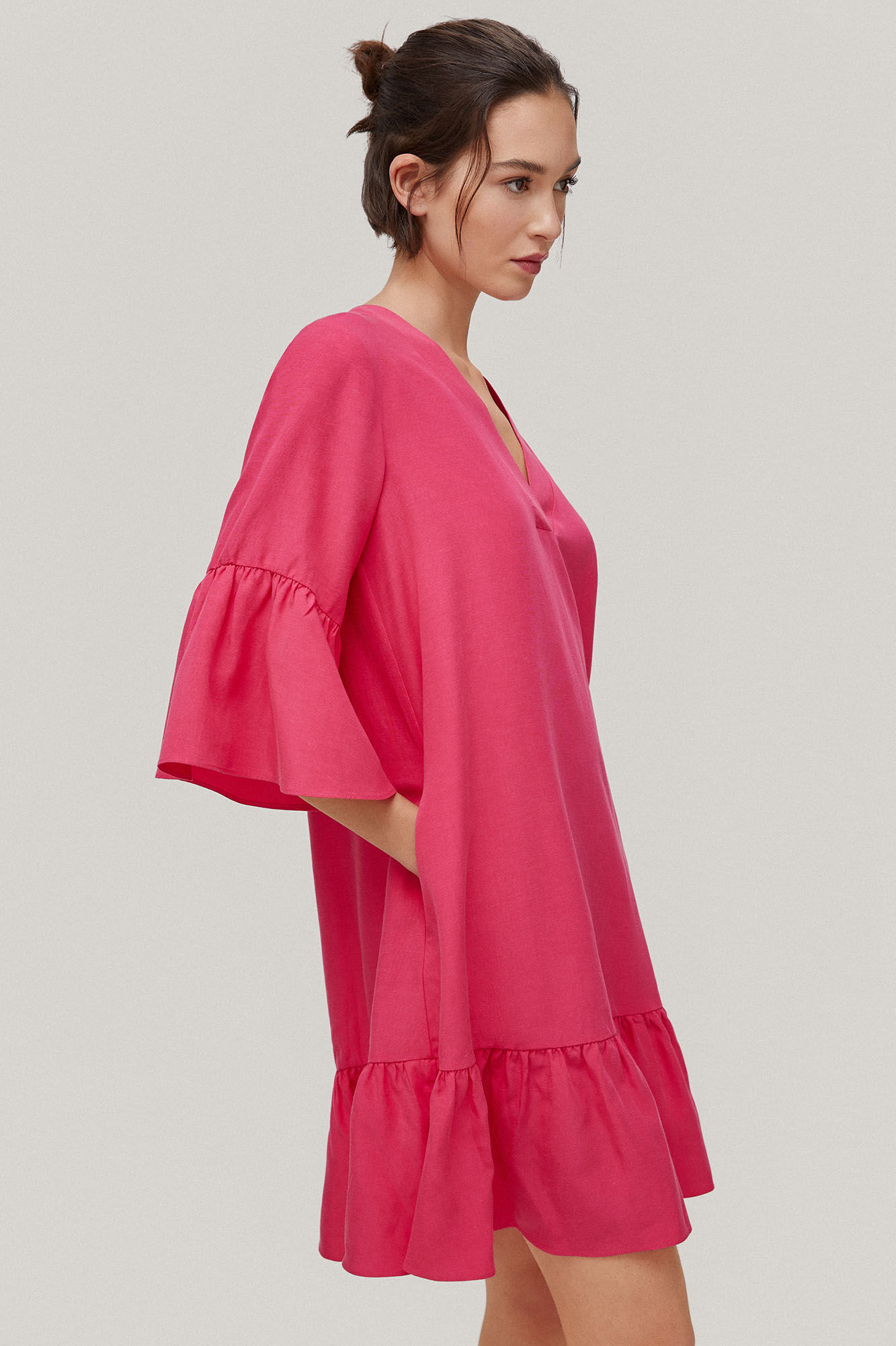 Vestido túnica em tencel e linho - Rosa