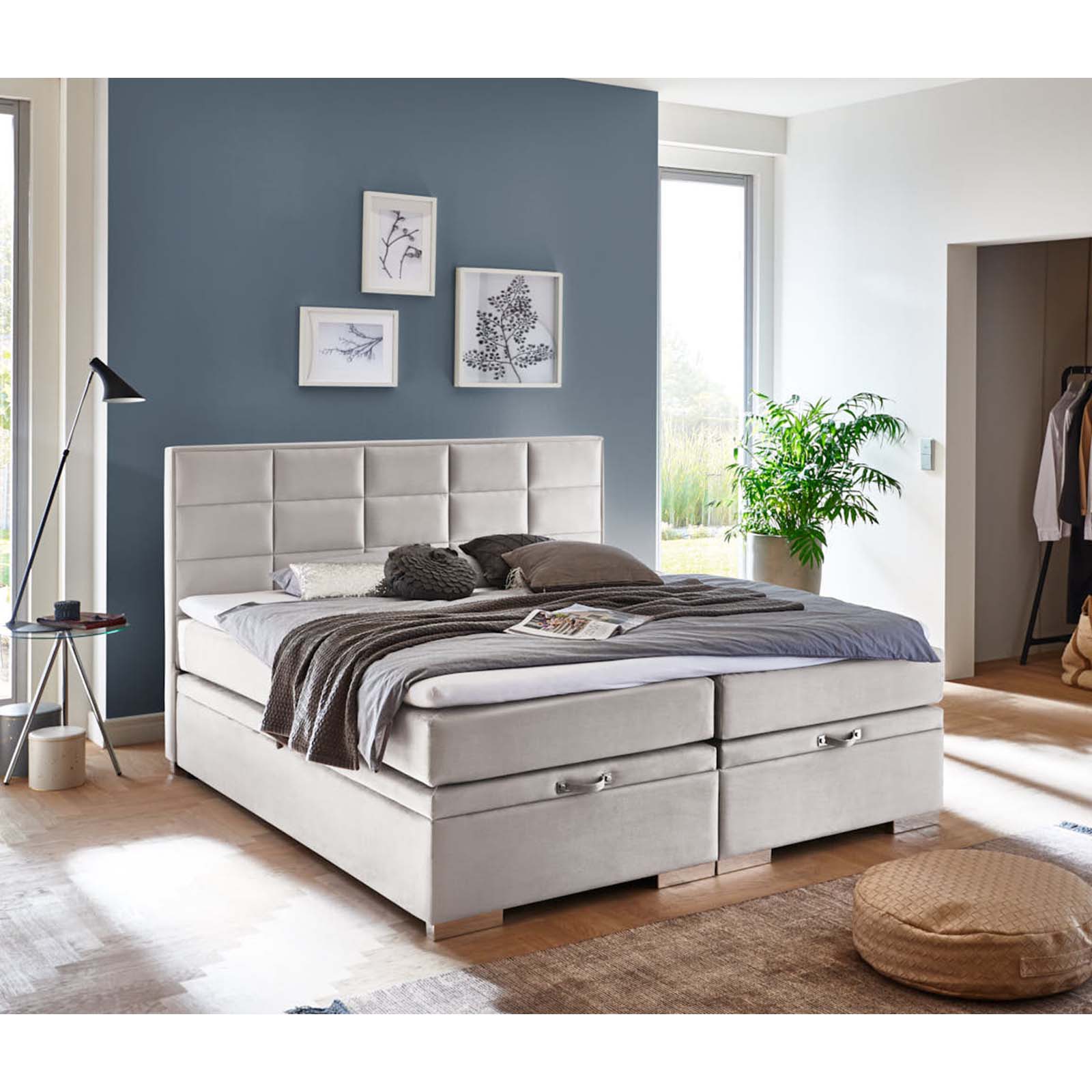 Boxspringbett - silber - H3 - 140x200 cm