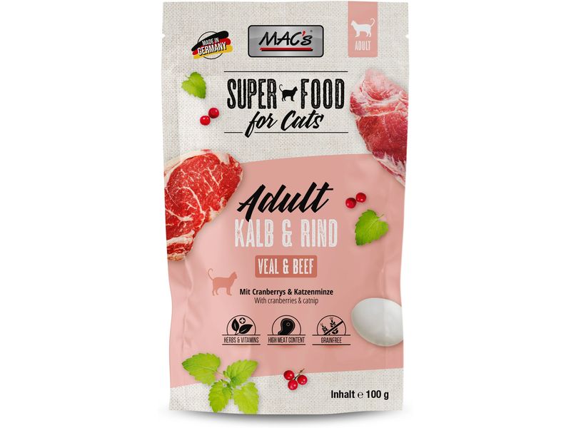 MAC's Nassfutter Kalb und Rind 100 g Alleinfuttermittel für ausgewachsene Katzen