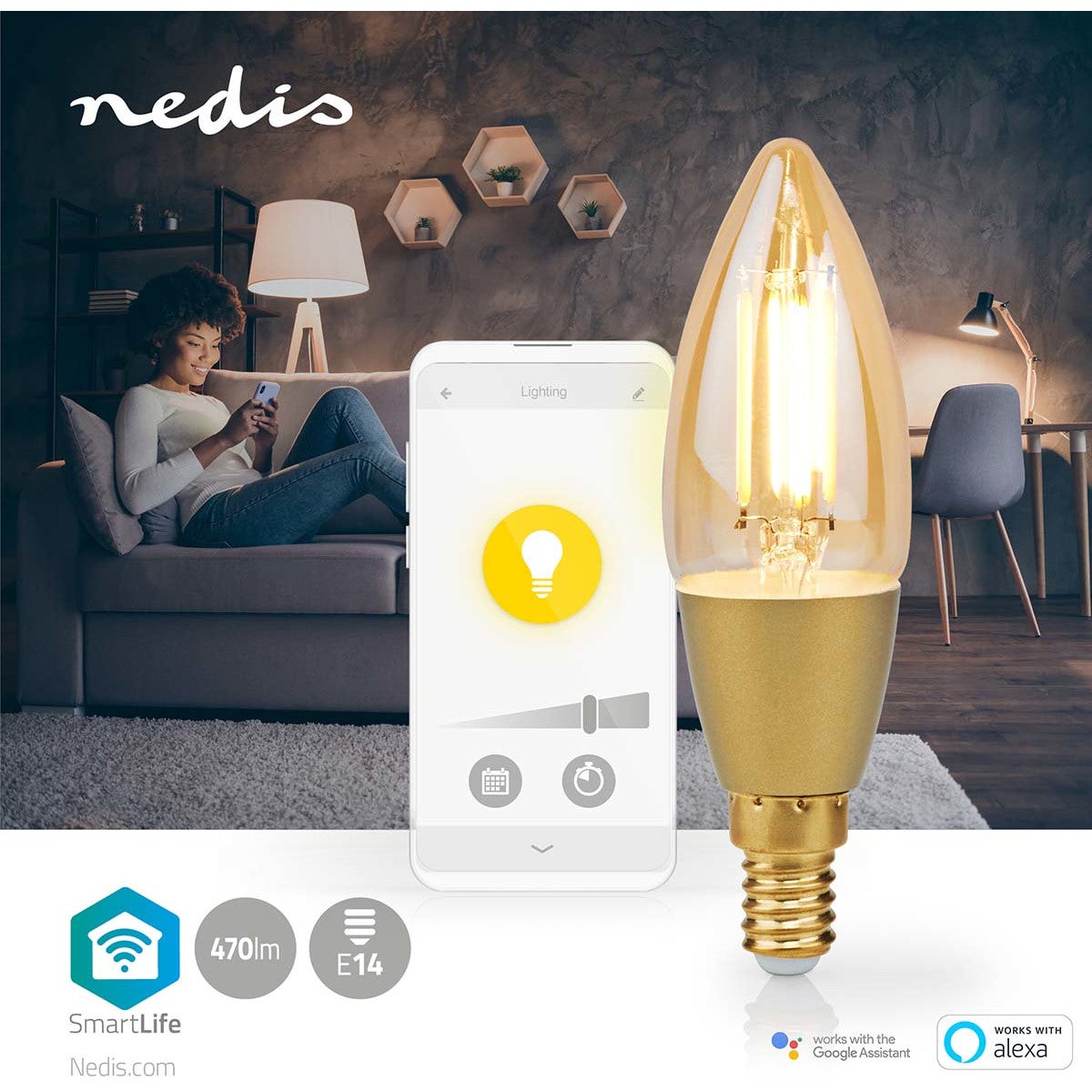 Nedis WIFILRF10C37 Smartlife LED Filamentlamp E14 WIFI 470 lm 4.9W warm wit