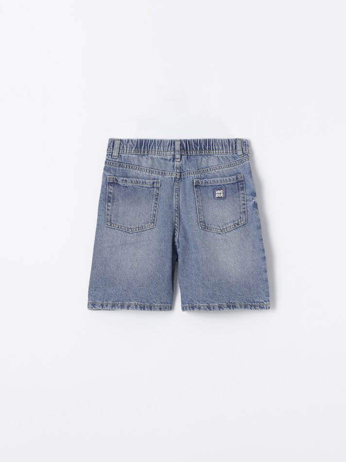 Bermuda jeans com rasgos - Azul-marinho