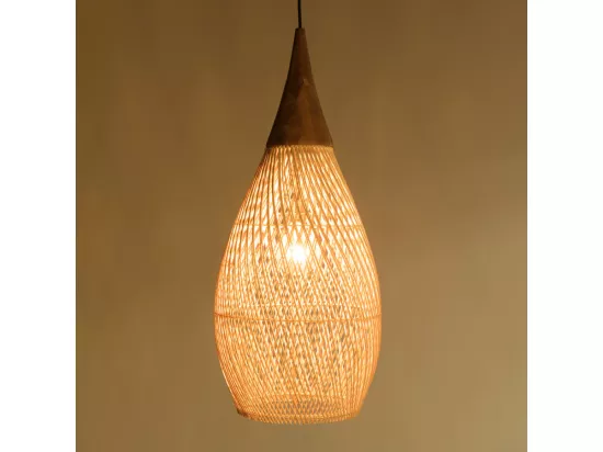 ALIDA - Suspension 'goutte' 35x35cm rotin couleur naturelle et teck