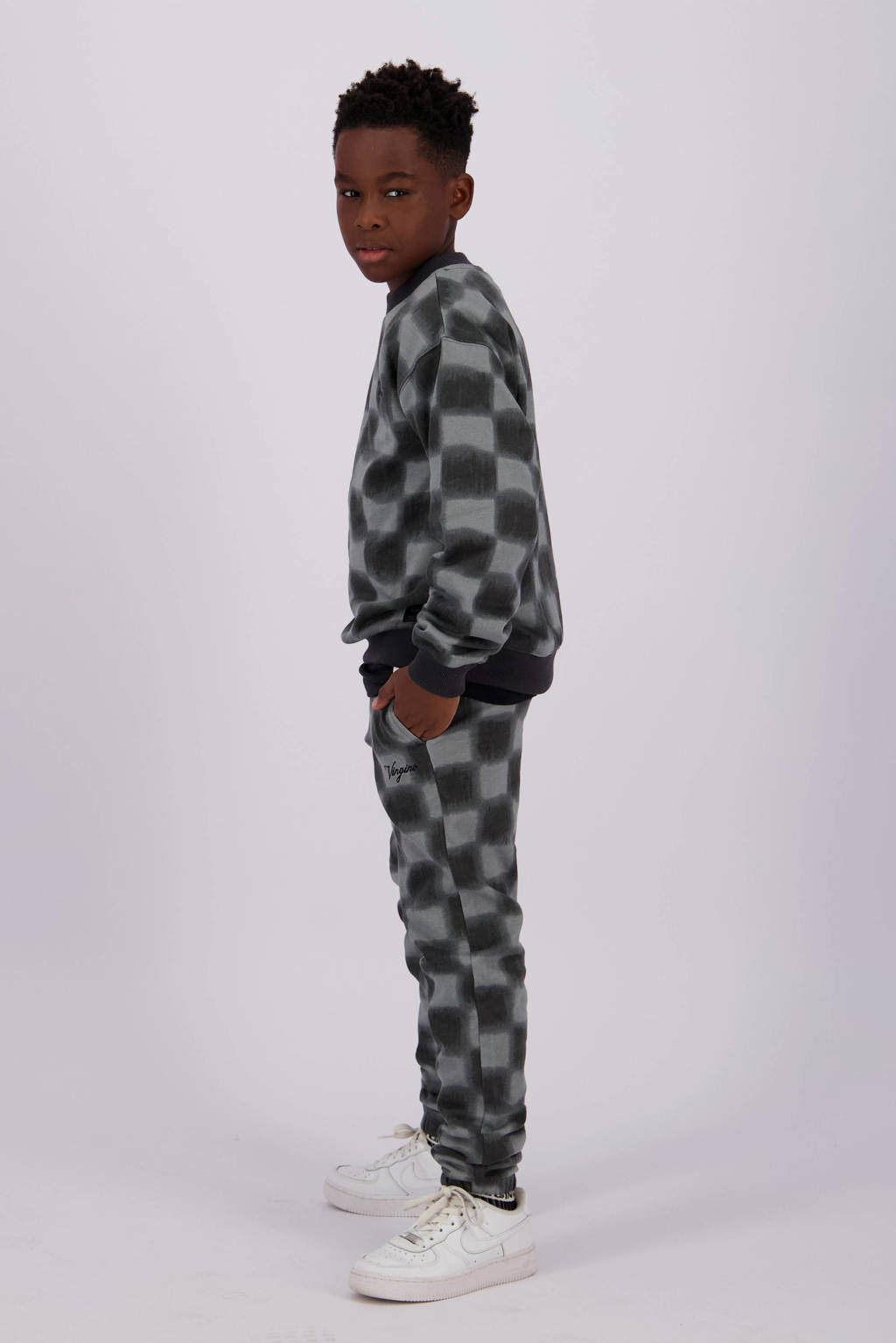 Vingino sweater Nackerd met all over print zwart/grijs