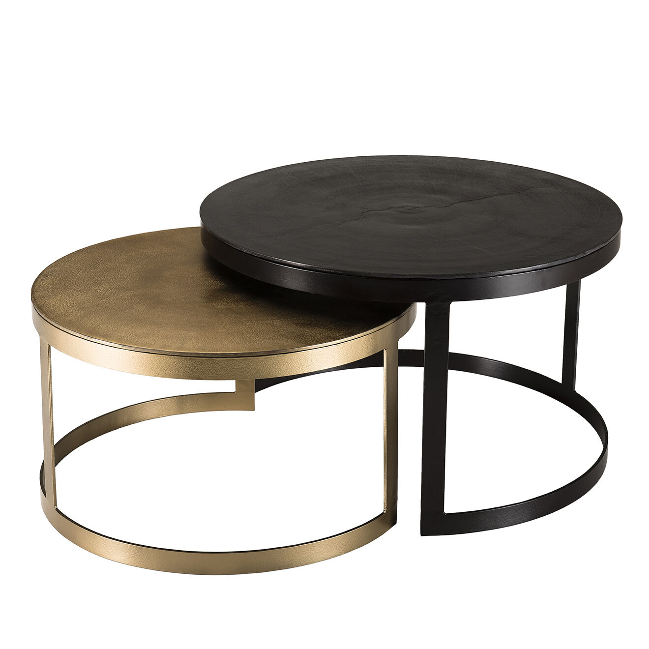 Macabane 2 Tables gigognes ceinturées rondes Jonas doré/noir - D.75xH.46 cm