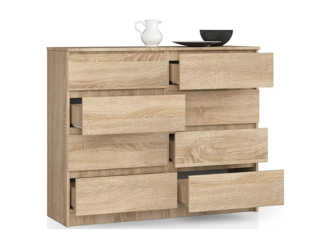 Commode AKORD K140 Chêne Sonoma 138 cm 8 tiroirs façade Chêne Sonoma 138x40x99 cm