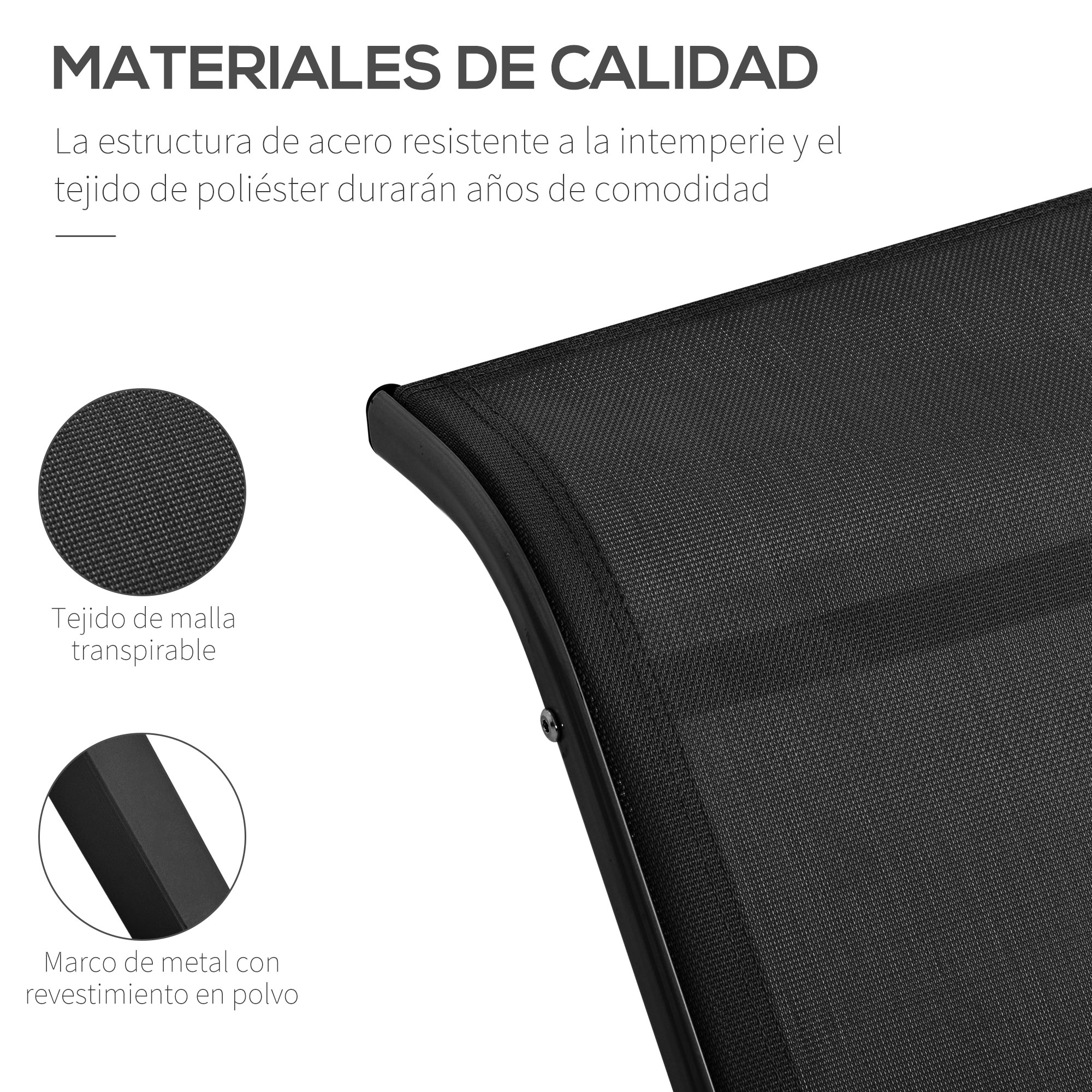 Conjunto de 2 espreguiçadeiras Outsunny para jardim, 59x169x66 cm, com mesa de centro 41x41x45 cm, apoios de braço em vidro temperado, para pátio, piscina, terraço, área externa, cor preta.