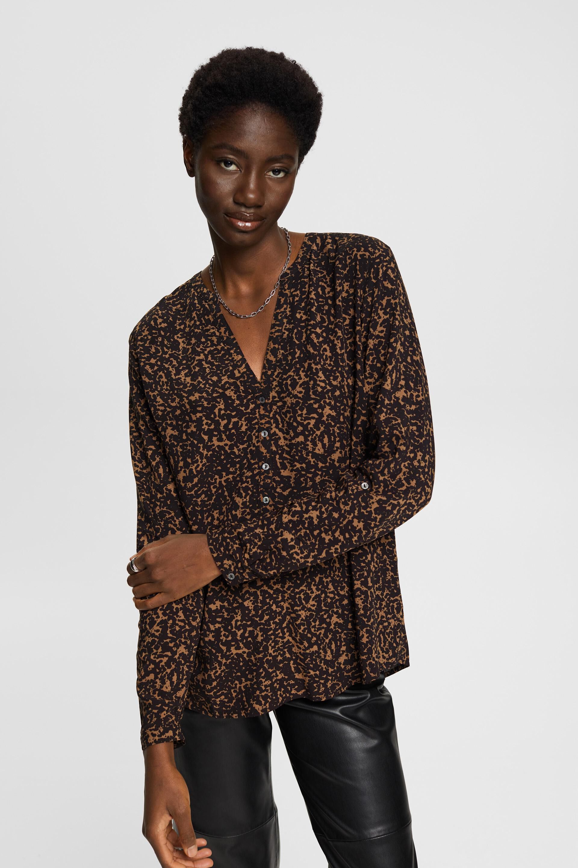 Blouse à encolure fendue animée d'un motif, LENZING™ ECOVERO™