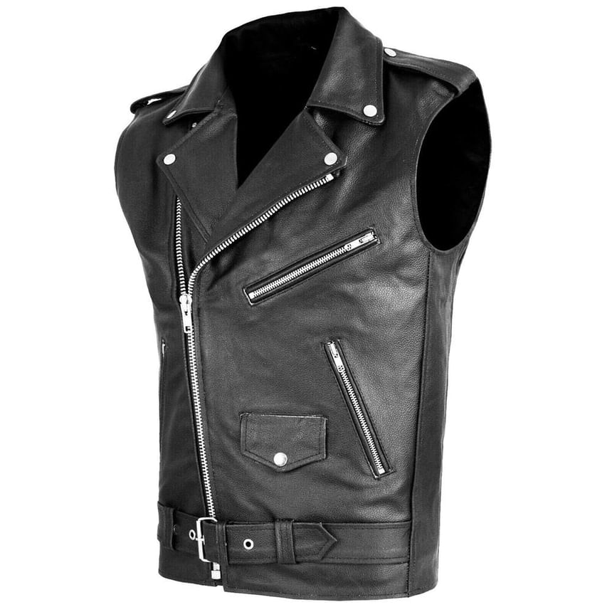 Bay Go Mall - Effen imitatieleren vest met rits en gesp