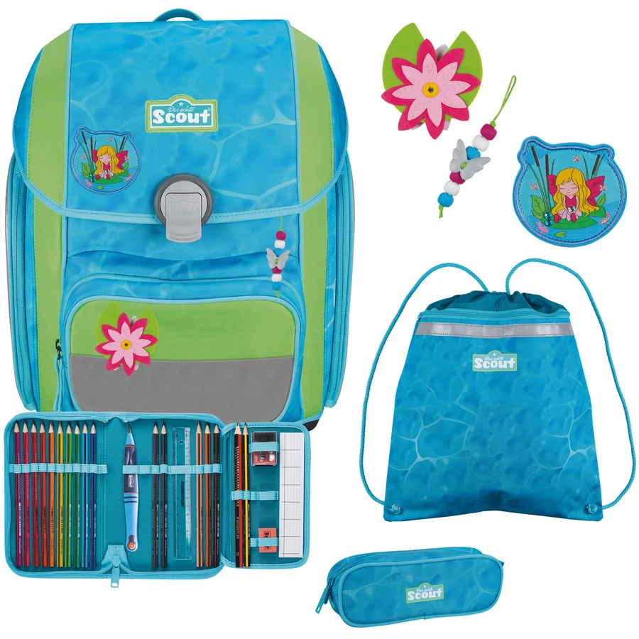 Scout Genius DIN - Schulranzen Set 4 tlg. mit Turnbeutel Water Lily