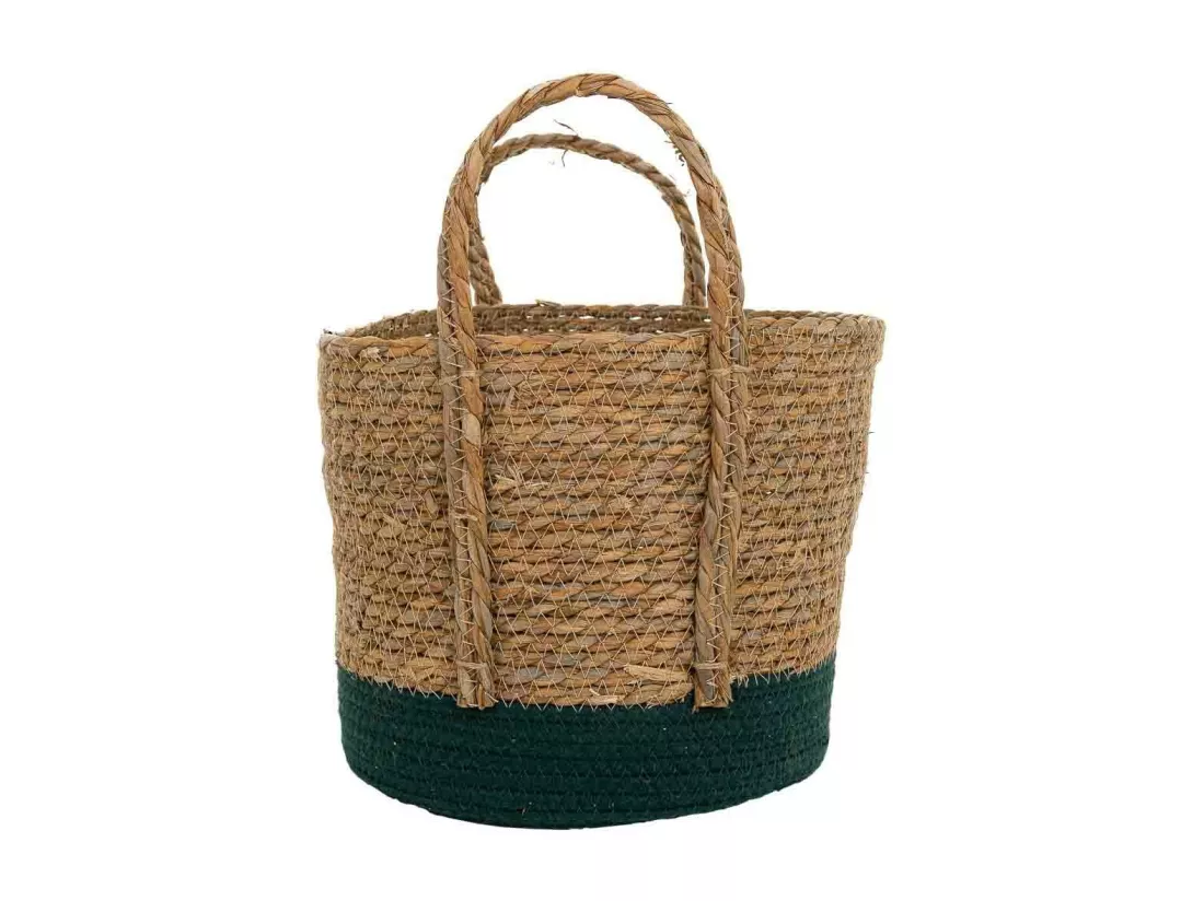 Panier en fibres naturelles et coton noir D29x24/34