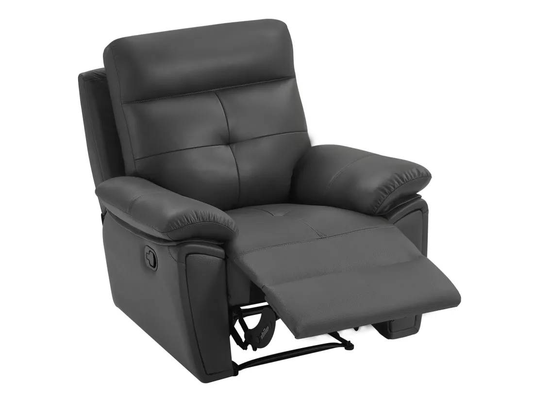Canapé 3 places et fauteuil relax en cuir gris VINETA