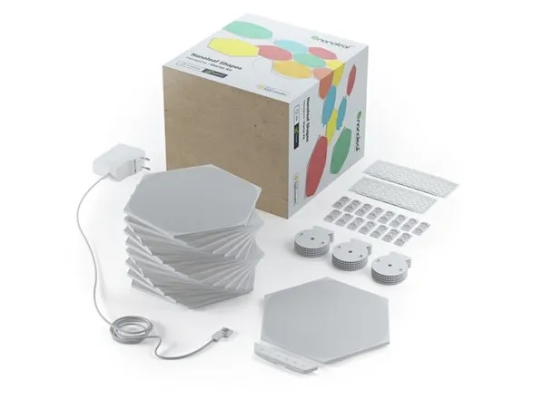 Nanoleaf Shapes Starter Kit - Trådløst belysningssæt - LED x 15 - 2 W - klasse G - RGBW-lys - 1200-6500 K - hexagon