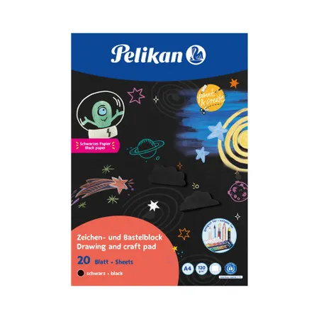 Pelikan Zeichen- und Bastelblock A4, 120g/m², 20 Blatt, Schwarz, Blauer Engel