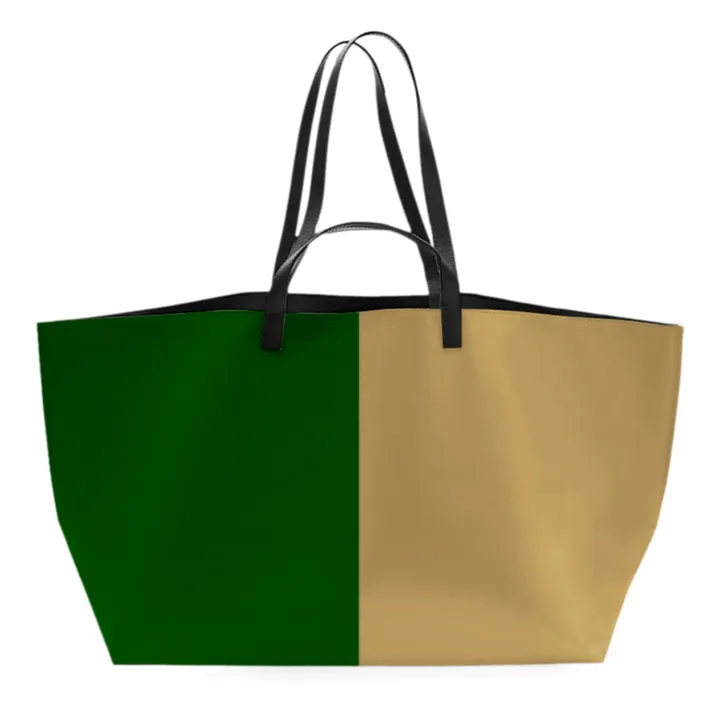 Cahu Cabas Zippé Le Pratique Medium x Smallable | Beige - Vert